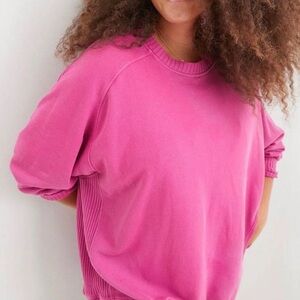 Aerie Pink Crewneck Sweater with Ribbed Detailing size M